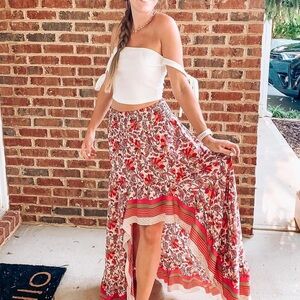 Vibrant Floral Boho High Low Beach Maxi Skirt Size Small